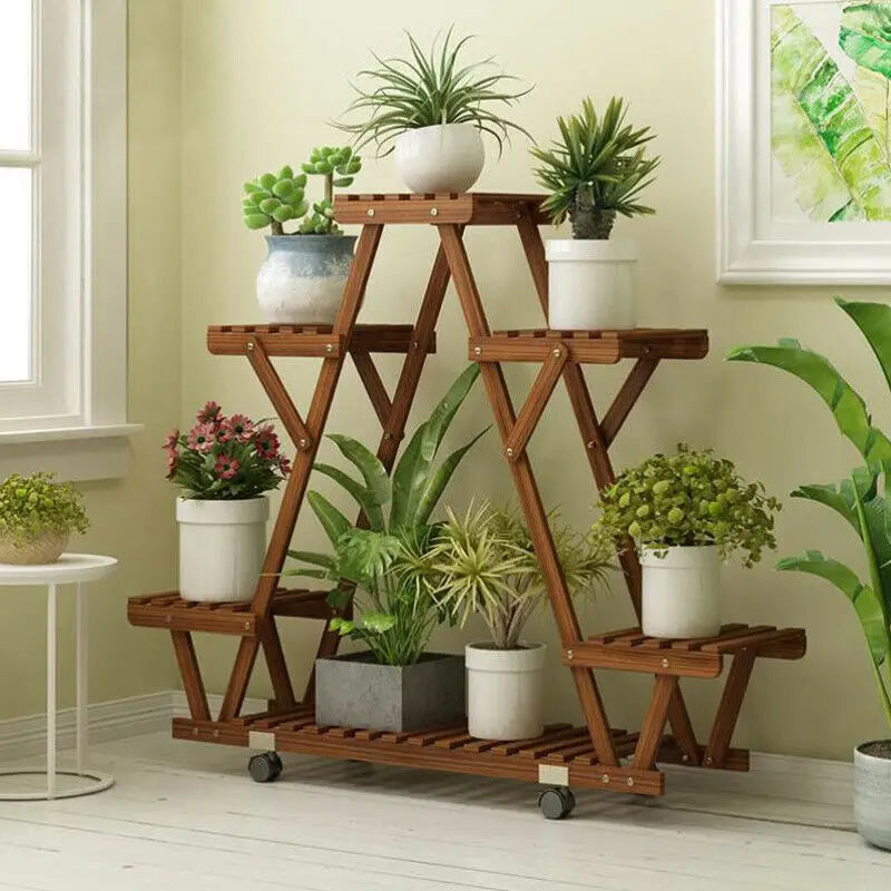 Wooden Triangular Multi-Tier Plant Stand